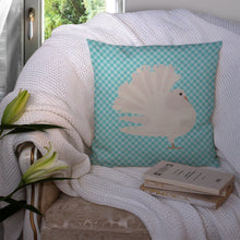Load image into Gallery viewer, Silver Fantail Pigeon Blue Check Throw Pillow - 14x14 Decorative Pillow – Art for Your Home &amp; Patio BB8124PW1414