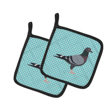 Load image into Gallery viewer, Racing Pigeon Blue Check Pot Holders - Set of 2 - Heat-Resistant Kitchen Essentials BB8125PTHD