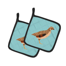 Load image into Gallery viewer, Golden Phoenix Quail Blue Check Pot Holders - Set of 2 - Heat-Resistant Kitchen Essentials BB8129PTHD