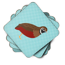 Load image into Gallery viewer, Chinese Painted or King Quail Blue Check Foam Coaster  BB8130FC