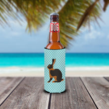 Load image into Gallery viewer, Tan Rabbit Blue Check   Hugger for slim cans