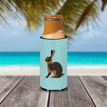 Load image into Gallery viewer, Tan Rabbit Blue Check   Hugger for slim cans