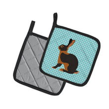 Load image into Gallery viewer, Tan Rabbit Blue Check Pot Holders - Set of 2 - Heat-Resistant Kitchen Essentials BB8137PTHD