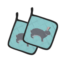 Load image into Gallery viewer, Giant Chinchilla Rabbit Blue Check Pot Holders - Set of 2 - Heat-Resistant Kitchen Essentials BB8140PTHD