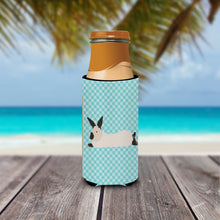 Load image into Gallery viewer, California White Rabbit Blue Check   Hugger for slim cans