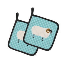 Load image into Gallery viewer, Scottish Blackface Sheep Blue Check Pot Holders - Set of 2 - Heat-Resistant Kitchen Essentials BB8147PTHD