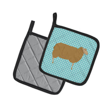 Load image into Gallery viewer, East Friesian Sheep Blue Check Pot Holders - Set of 2 - Heat-Resistant Kitchen Essentials BB8151PTHD