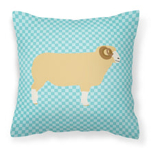 Load image into Gallery viewer, Horned Dorset Sheep Blue Check Fabric Decorative Pillow BB8154PW1818