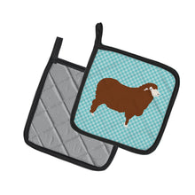 Load image into Gallery viewer, Merino Sheep Blue Check Pot Holders - Set of 2 - Heat-Resistant Kitchen Essentials BB8155PTHD