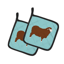 Load image into Gallery viewer, Merino Sheep Blue Check Pot Holders - Set of 2 - Heat-Resistant Kitchen Essentials BB8155PTHD