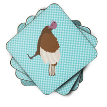 Load image into Gallery viewer, Bourbon Red Turkey Hen Blue Check Foam Coaster  BB8156FC