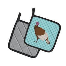 Load image into Gallery viewer, Bourbon Red Turkey Hen Blue Check Pot Holders - Set of 2 - Heat-Resistant Kitchen Essentials BB8156PTHD