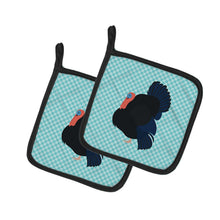 Load image into Gallery viewer, Norfolk Black Turkey Blue Check Pot Holders - Set of 2 - Heat-Resistant Kitchen Essentials BB8159PTHD