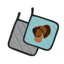 Load image into Gallery viewer, Bronze Turkey Blue Check Pot Holders - Set of 2 - Heat-Resistant Kitchen Essentials BB8160PTHD