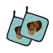 Load image into Gallery viewer, Bronze Turkey Blue Check Pot Holders - Set of 2 - Heat-Resistant Kitchen Essentials BB8160PTHD