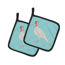 Load image into Gallery viewer, Beltsville Small White Turkey Hen Blue Check Pot Holders - Set of 2 - Heat-Resistant Kitchen Essentials BB8163PTHD