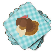 Load image into Gallery viewer, French Turkey Dindon Blue Check Foam Coaster  BB8164FC