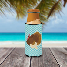 Load image into Gallery viewer, French Turkey Dindon Blue Check   Hugger for slim cans