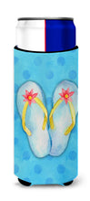 Load image into Gallery viewer, Flip Flops Blue Polkadot   Hugger for slim cans BB8181MUK