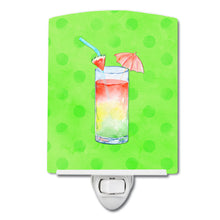 Load image into Gallery viewer, Umberella Cocktail Green Polkadot Ceramic Night Light BB8210CNL
