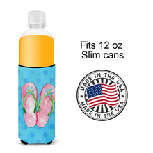 Load image into Gallery viewer, Pink Flip Flops Blue Polkadot   Hugger for slim cans BB8221MUK