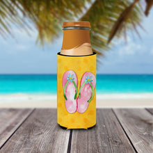 Load image into Gallery viewer, Pink Flip Flops Yellow Polkadot   Hugger for slim cans BB8222MUK