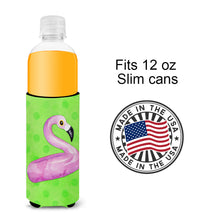 Load image into Gallery viewer, Flamingo Floaty Green Polkadot   Hugger for slim cans BB8255MUK