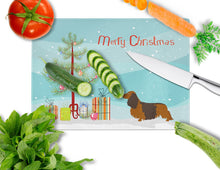 Load image into Gallery viewer, Longhaired Dachshund Christmas Glass Cutting Boards – Durable, Decorative Kitchen Art Large BB8449LCB