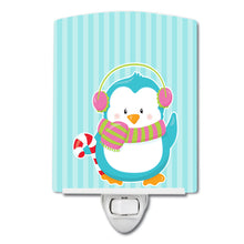 Load image into Gallery viewer, Christmas Penguin and Stripes Ceramic Night Light BB8684CNL