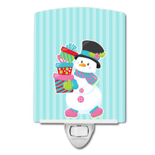 Load image into Gallery viewer, Christmas Snowman and Stripes Ceramic Night Light BB8685CNL