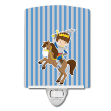 Load image into Gallery viewer, Brunette Boy Knight on Horse Ceramic Night Light BB8745CNL