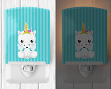 Load image into Gallery viewer, Unicorn on Blue Stripes Ceramic Night Light BB9141CNL