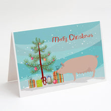 Load image into Gallery viewer, English Large White Pig Christmas Greeting Cards -  Blank Note Cards – 8-Pack of Artist-Designed Cards with Envelopes