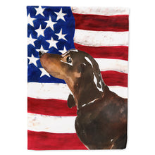 Load image into Gallery viewer, Black and Tan Dachshund Patriotic Flag Canvas House Size BB9370CHF