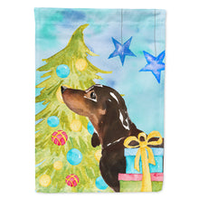 Load image into Gallery viewer, Black and Tan Dachshund Christmas Flag Canvas House Size BB9405CHF