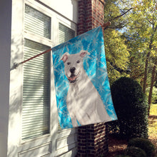 Load image into Gallery viewer, White Staffie Bull Terrier Winter Flag Canvas House Size BB9431CHF