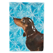 Load image into Gallery viewer, Black and Tan Dachshund Winter Flag Canvas House Size BB9440CHF
