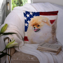 Load image into Gallery viewer, Pomeranian Patriotic Throw Pillow - 14x14 Decorative Pillow – Art for Your Home &amp; Patio BB9682PW1414