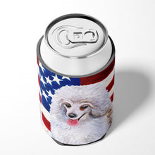Load image into Gallery viewer, Medium White Poodle Patriotic Can or Bottle Hugger BB9683CC