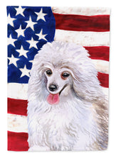Load image into Gallery viewer, Medium White Poodle Patriotic Garden Flag - Outdoor Decorative Yard Flag BB9683GF