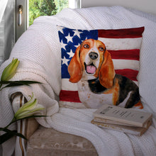 Load image into Gallery viewer, Basset Hound Patriotic Throw Pillow - 14x14 Decorative Pillow – Art for Your Home &amp; Patio BB9704PW1414