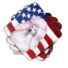 Load image into Gallery viewer, White Standard Poodle Patriotic Foam Coaster  BB9717FC