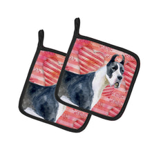 Load image into Gallery viewer, Harlequin Great Dane Love Pot Holders - Set of 2 - Heat-Resistant Kitchen Essentials BB9730PTHD