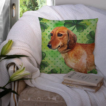 Load image into Gallery viewer, Dachshund St Patrick's Throw Pillow - 14x14 Decorative Pillow – Art for Your Home &amp; Patio BB9826PW1414