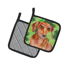 Load image into Gallery viewer, Red Dachshund St Patrick's Pot Holders - Set of 2 - Heat-Resistant Kitchen Essentials BB9881PTHD