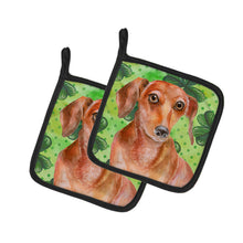 Load image into Gallery viewer, Red Dachshund St Patrick's Pot Holders - Set of 2 - Heat-Resistant Kitchen Essentials BB9881PTHD