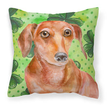 Load image into Gallery viewer, Red Dachshund St Patrick's Fabric Decorative Pillow BB9881PW1818
