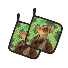 Load image into Gallery viewer, Doberman Pinscher St Patrick's Pot Holders - Set of 2 - Heat-Resistant Kitchen Essentials BB9883PTHD