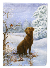 Load image into Gallery viewer, Chocolate Labrador Snowy Robin Flag Canvas House Size BDBA434ACHF