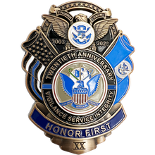 Load image into Gallery viewer, CL3-07 Large 3 inch 20th Anniversary CBP CBP Officer Field Ops Commemorative Honor First Thin Blue Line Pin not a Challenge Coin
